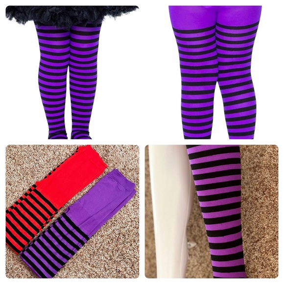 Purple and orange striped tights - Picture 2 of 8